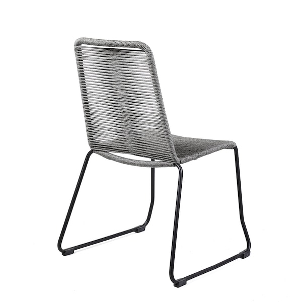 Armen Living Koala Shasta and Camino 6 Piece Outdoor Dining Set in Dark Eucalyptus Wood with Gray Rope - 840254333840