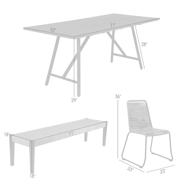 Armen Living Koala Shasta and Camino 6 Piece Outdoor Dining Set in Dark Eucalyptus Wood with Gray Rope - 840254333840