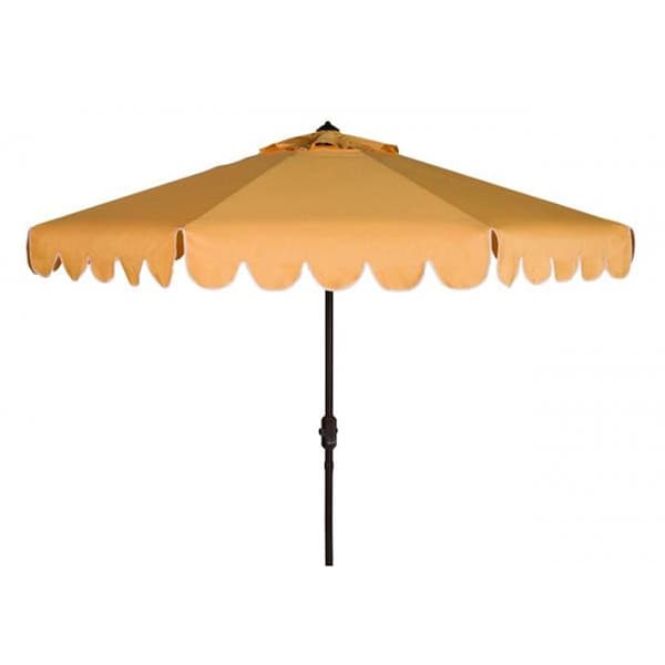 Safavieh 9 ft. Venice Single Scallop Crank Outdoor Push Button Tilt Umbrella; Yellow & White - PAT8010D