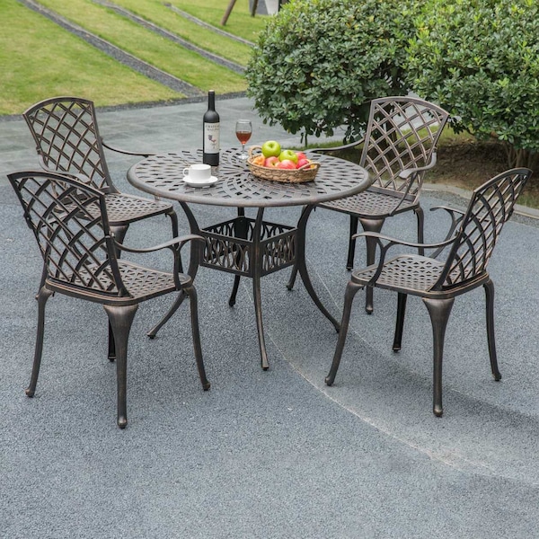 Gardenised Indoor and Outdoor Bronze Dinning Table Bistro Patio Cast Aluminum. - QI003960T
