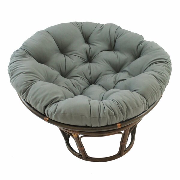 International Caravan 42 in. Rattan Papasan Chair with Solid Twill Cushion, Grey - 3312-TW-GY