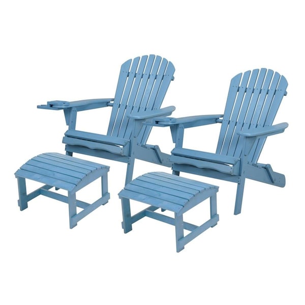 Bold Fontier 2 Foldable Adirondack Chair with Cup Holder with Ottoman, Sky Blue - BO4243777