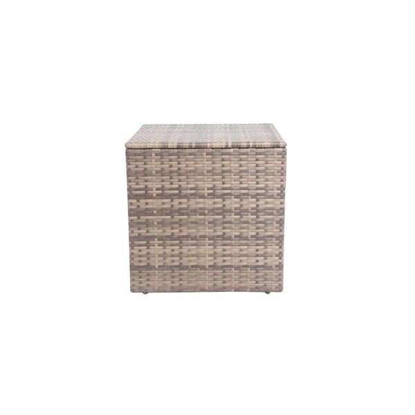 Brujula 200 lbs Outdoor Square Glass Table Rattan Patio with Storage Compartment - Mixed Grey - BR2215541