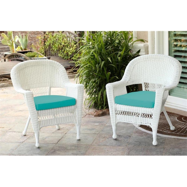 Propation W00206-C-2-FS032-CS White Wicker Chair with Turquoise Cushion, 2PK - PR2435688