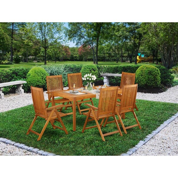 East West Furniture 7 Piece Cameron Acacia Wooden Outdoor-furniture Dining Set - Natural Oil - CMCN7NC5N