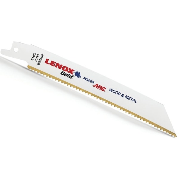 Lenox Gold Reciprocating Saw Blade, 3/4 in W, 6 in L, 10 TPI, HSS Cutting Edge - 21064610GR