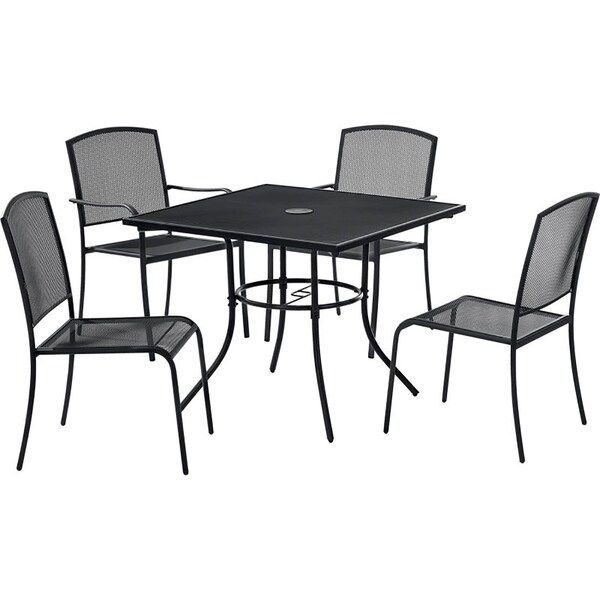 Global Industrial Mesh Table and Chair Set, 48in Square, 4 Armchairs, Black - 695973
