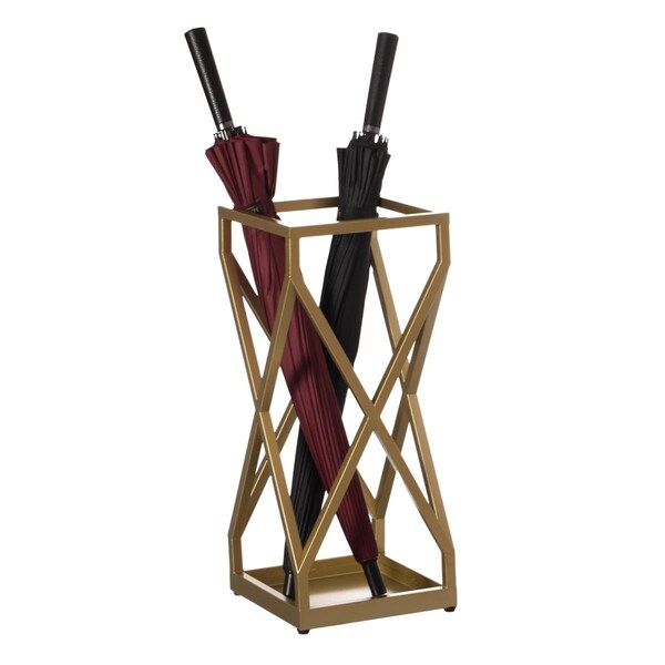 Adecuado Decorative Gold Square X Design Umbrella Holder Stand for Indoor and Outdoor - AD3163193