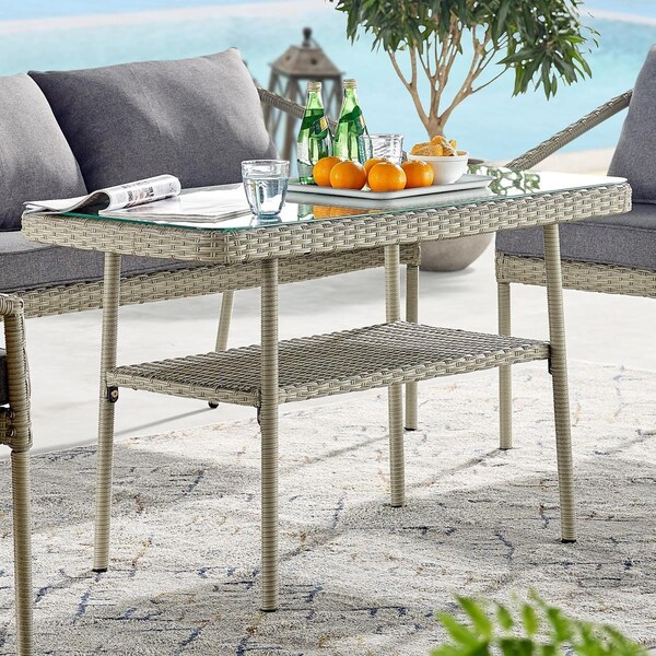 Kd Cama De Bebe 26 in. Windham All-Weather Wicker Outdoor Cocktail Table with Glass Top - KD3238701