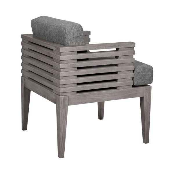 Armen Living Vivid Outdoor Patio Dining Chair in Gray Eucalyptus Wood with Gray Olefin Cushions - LCVISIEUCGRY