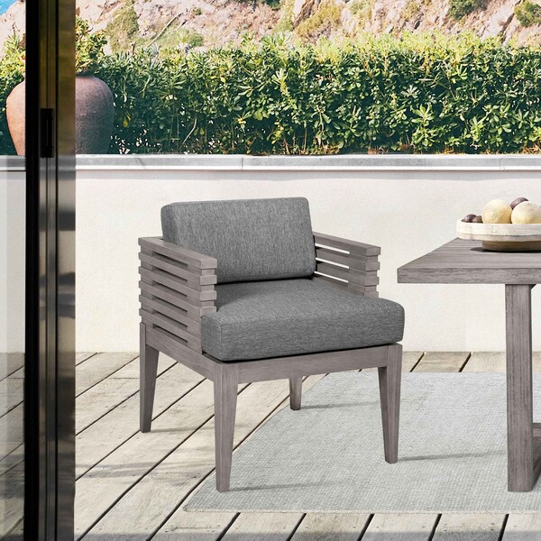 Armen Living Vivid Outdoor Patio Dining Chair in Gray Eucalyptus Wood with Gray Olefin Cushions - LCVISIEUCGRY