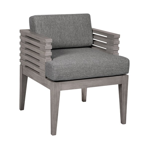 Armen Living Vivid Outdoor Patio Dining Chair in Gray Eucalyptus Wood with Gray Olefin Cushions - LCVISIEUCGRY
