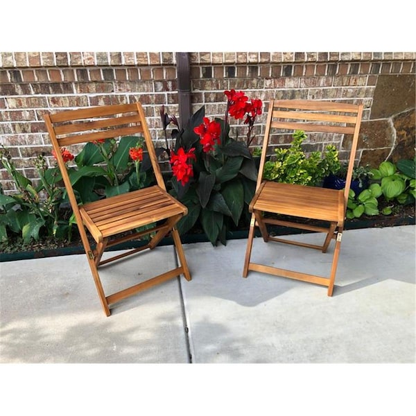 International Caravan Acacia Wood Folding Chairs, Stain - Set of 2 - TT-FC-108-2CH