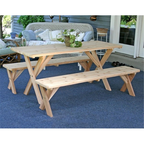 Propation Red Cedar 27 in. Wide 4 ft. Backyard Bash Cross Legged Picnic Table with Detached Benches - PR2543493