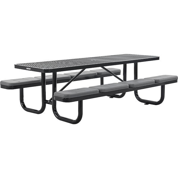 Global Industrial Rectangle Picnic Table W/ Seat Cushions, Black, Expanded Metal, 8 ft L - 277153BKS