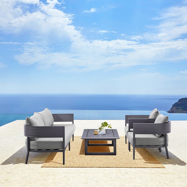 Armen Living Argiope 4 Piece Outdoor Dark Gray Aluminum & Fabric Outdoor Conversation Set - 840254333031