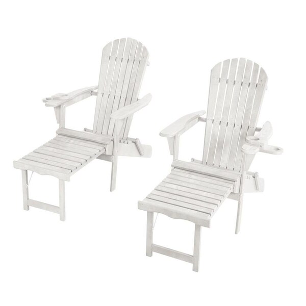 Cama Oceanic Collection Adirondack Chaise Lounge Chair Foldable, cup and glass holder, ottoman, Set of 2 - CA2818443