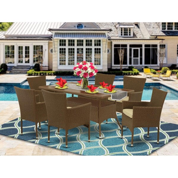 East West Furniture 7 Piece Oslo Outdoor-furniture Brown Wicker Dining Set - Brown - OSBK7-02A