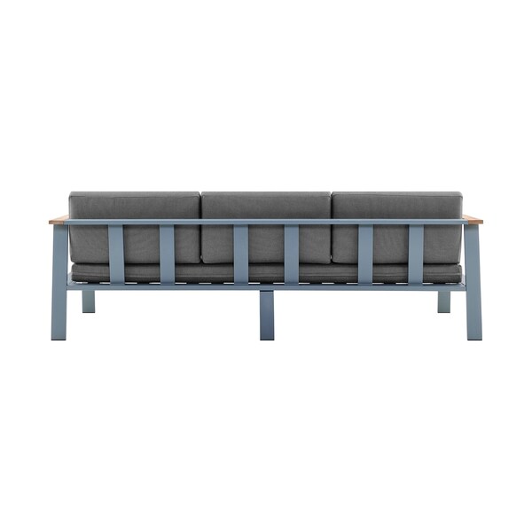 Armen Living Nofi 4 piece Outdoor Patio Set in Gray Finish with Gray Cushions and Teak Wood - SETODNOGR