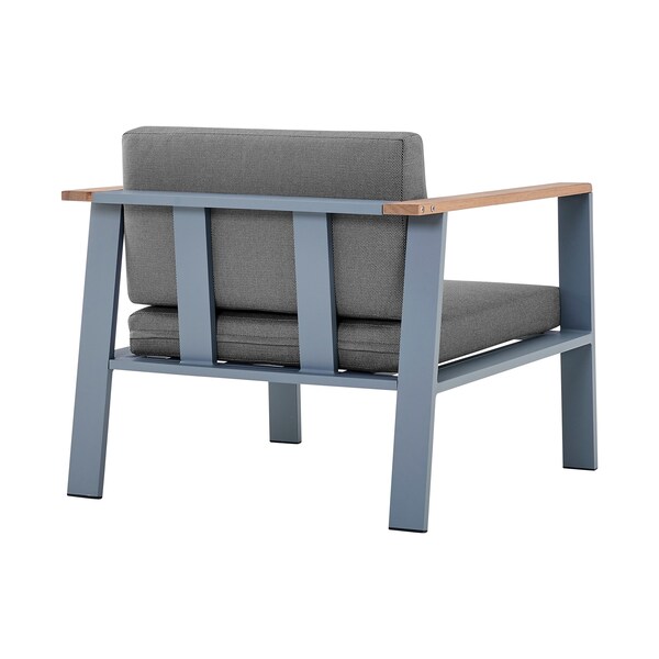 Armen Living Nofi 4 piece Outdoor Patio Set in Gray Finish with Gray Cushions and Teak Wood - SETODNOGR