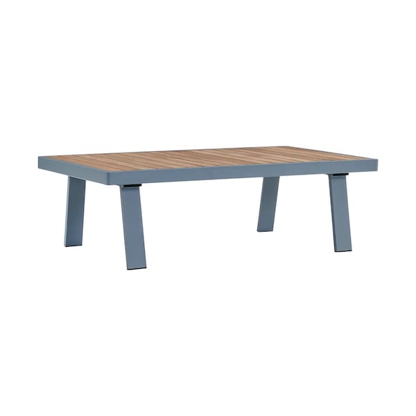Armen Living Nofi 4 piece Outdoor Patio Set in Gray Finish with Gray Cushions and Teak Wood - SETODNOGR