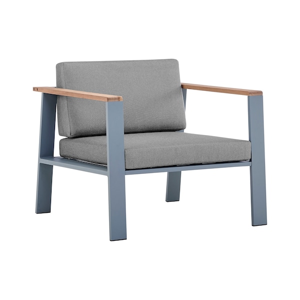Armen Living Nofi 4 piece Outdoor Patio Set in Gray Finish with Gray Cushions and Teak Wood - SETODNOGR