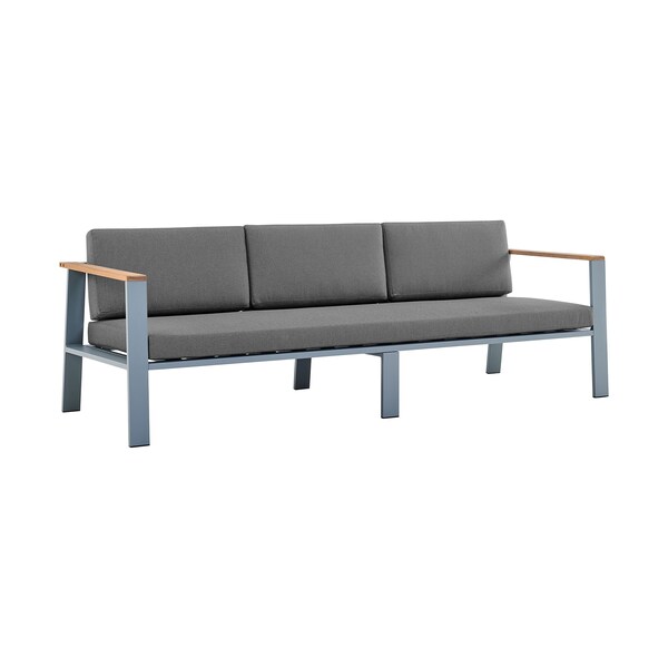 Armen Living Nofi 4 piece Outdoor Patio Set in Gray Finish with Gray Cushions and Teak Wood - SETODNOGR
