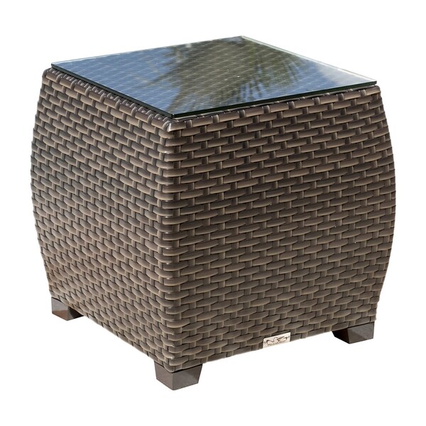 Hospitality Rattan Patio Fiji End Table with Glass - 901-1347-ATQ-ET-GL