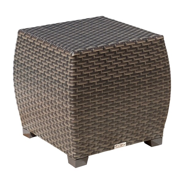 Hospitality Rattan Patio Fiji End Table with Glass - 901-1347-ATQ-ET-GL