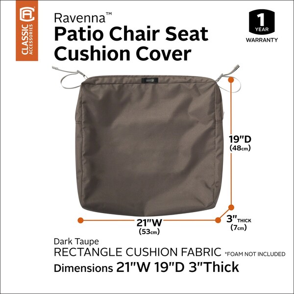 Classic Accessories Ravenna Patio Cushion Slipcover, Dark Taupe, 21" - 60-423-015101-RT