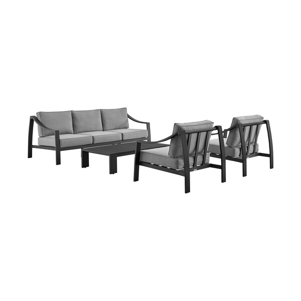 Armen Living Koda Aluminum Outdoor Sofa in Black and Dark Gray - SETODKODKGRBX3