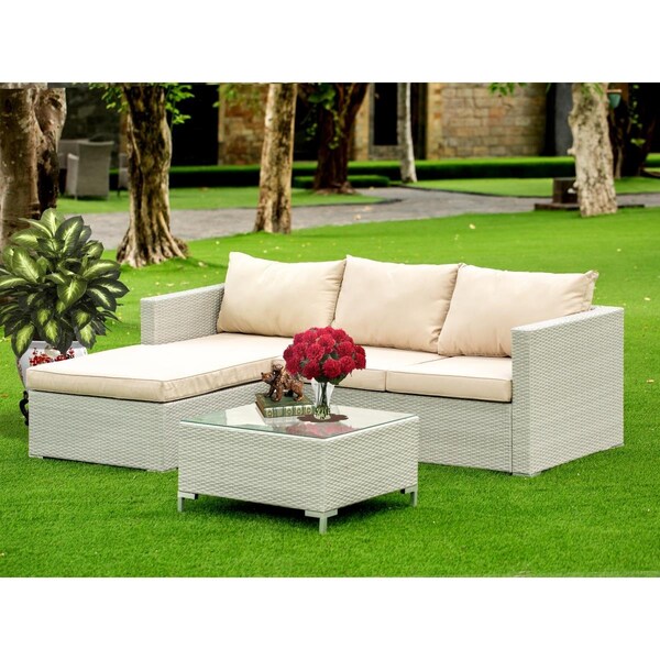 East West Furniture 3 Piece Ackerly Natural Color Wicker Outdoor-furniture Sectional Sofa Set - Natural - ACL3S03A