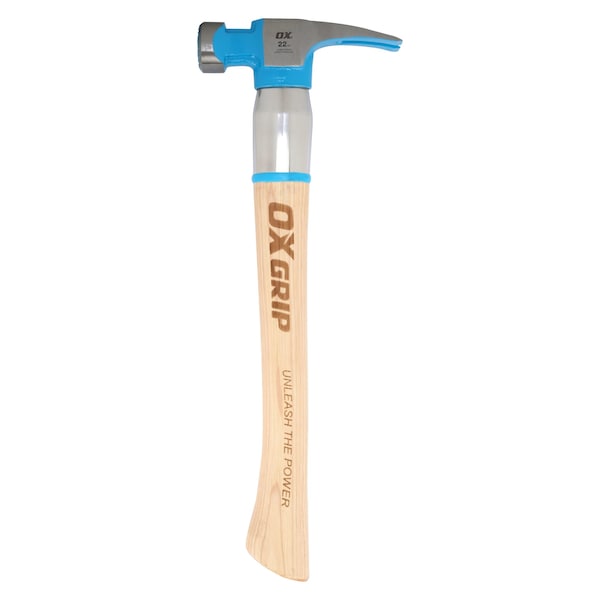 Ox Tools Pro 22-Ounce Milled Face Framing Hammer | Curved Hickory Handle w/ Steel Reinforcement - OX-P083522