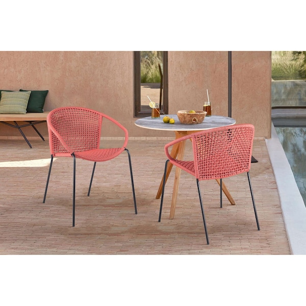 Armen Living Snack Indoor Outdoor Stackable Steel Dining Chair with Brick Red Rope - Set of 2 - LCSNSIBRK