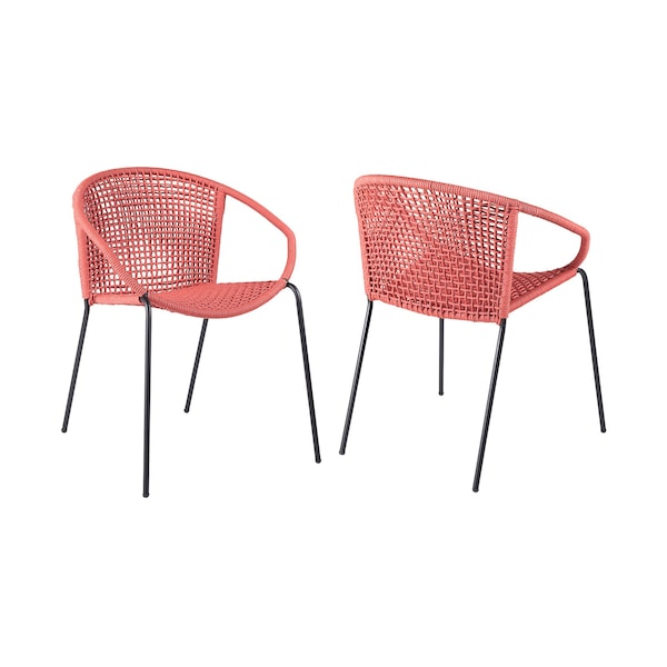Armen Living Snack Indoor Outdoor Stackable Steel Dining Chair with Brick Red Rope - Set of 2 - LCSNSIBRK