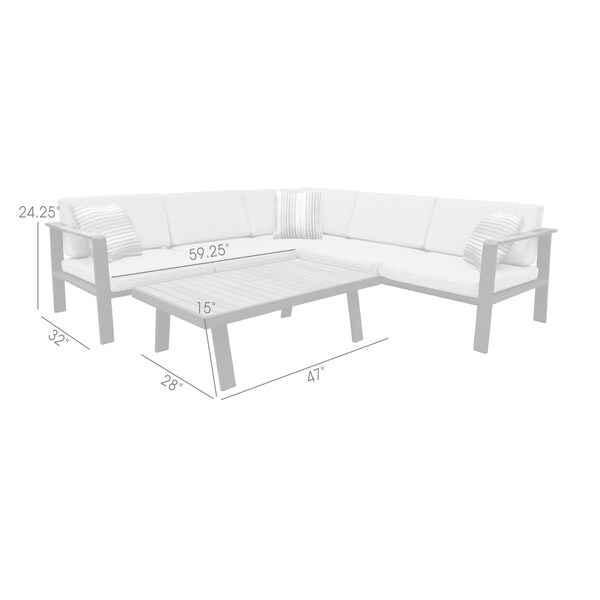 Armen Living Nofi Outdoor Patio Sectional Set in Charcoal Finish with Taupe Cushions and Teak Wood - SETODNOSEBE