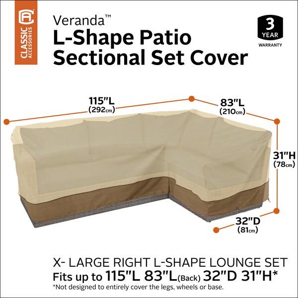 Classic Accessories Veranda L-Shape Sectional Lounge Set Cover, 115"L (left) x 83"L (right) - 56-302-051501-EC