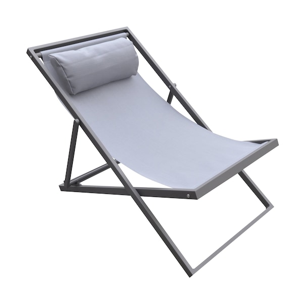 Armen Living Wave Outdoor Patio Aluminum Deck Chair in Gray Powder Coated Finish with Gray Sling Textilene - LCWALOGR