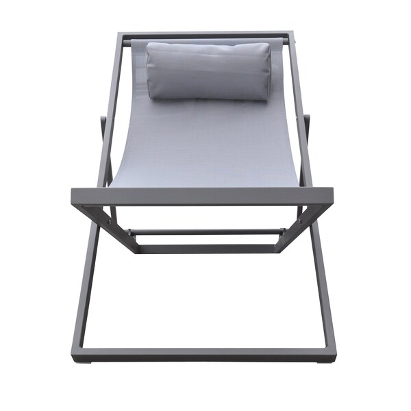 Armen Living Wave Outdoor Patio Aluminum Deck Chair in Gray Powder Coated Finish with Gray Sling Textilene - LCWALOGR