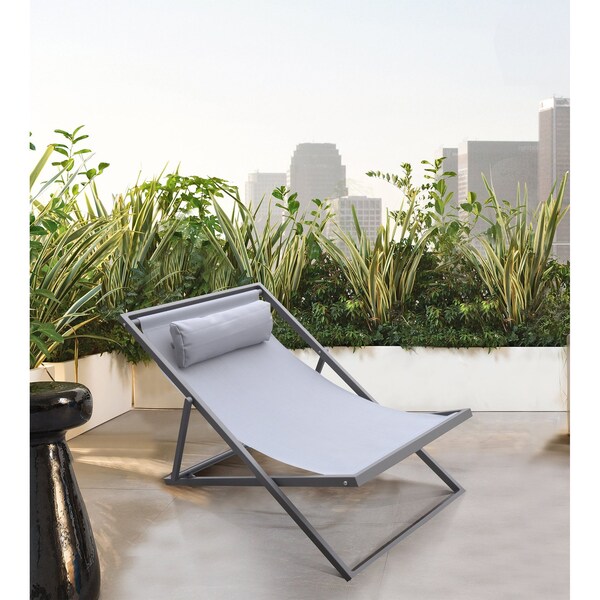 Armen Living Wave Outdoor Patio Aluminum Deck Chair in Gray Powder Coated Finish with Gray Sling Textilene - LCWALOGR