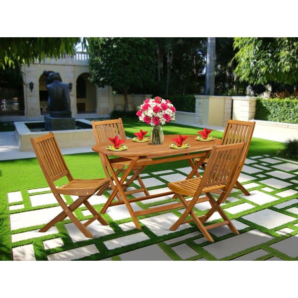 East West Furniture 5 Piece Denison Outdoor Dining Table Set - Natural Oil - DIDK5CWNA