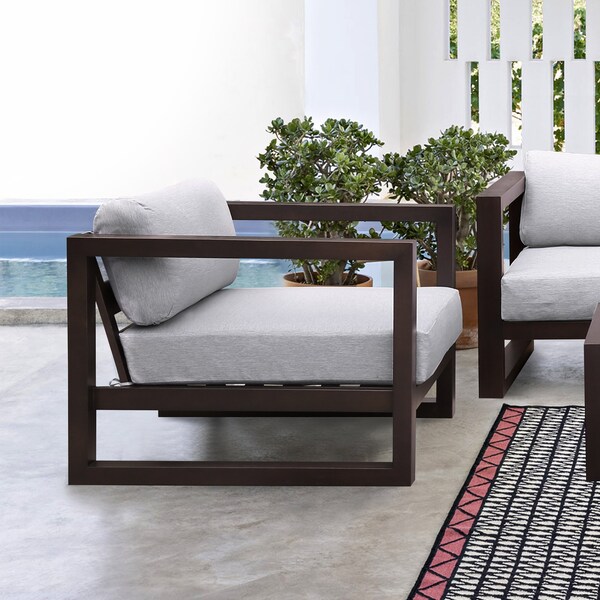 Armen Living Paradise Outdoor Dark Eucalyptus Wood Lounge Chair with Gray Cushions - LCPRCHLADK