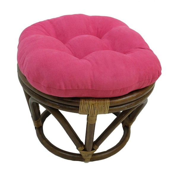 International Caravan Rattan Ottoman with Micro Suede Cushion, Bery Berry - 3301-MS-BB