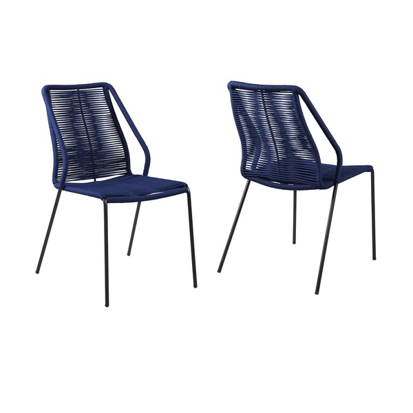 Armen Living Clip Indoor Outdoor Stackable Steel Dining Chair with Blue Rope - Set of 2 - LCCPSIBLUE