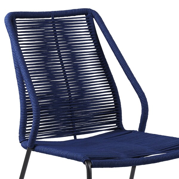 Armen Living Clip Indoor Outdoor Stackable Steel Dining Chair with Blue Rope - Set of 2 - LCCPSIBLUE