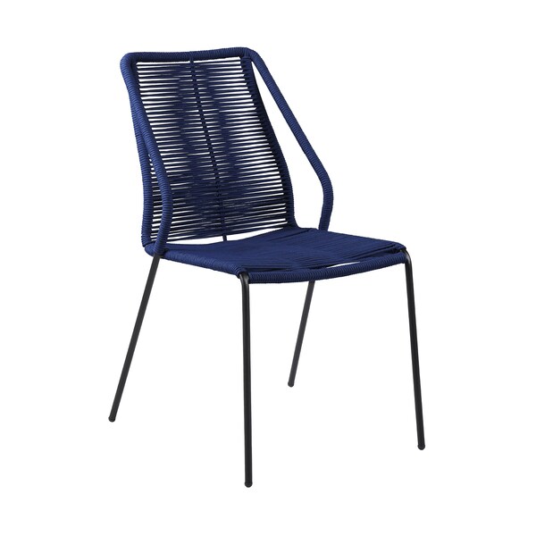 Armen Living Clip Indoor Outdoor Stackable Steel Dining Chair with Blue Rope - Set of 2 - LCCPSIBLUE