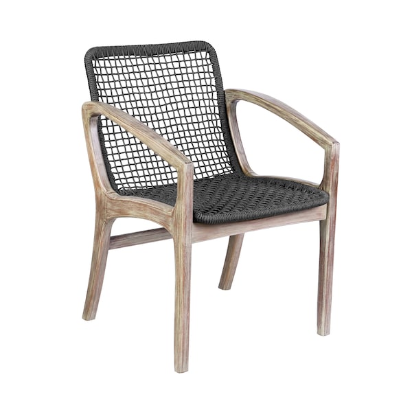 Armen Living Beckham Outdoor Patio Dining Chair in Light Eucalyptus Wood and Charcoal Rope - LCBECHDKGRY