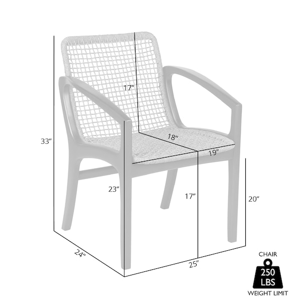 Armen Living Beckham Outdoor Patio Dining Chair in Light Eucalyptus Wood and Charcoal Rope - LCBECHDKGRY