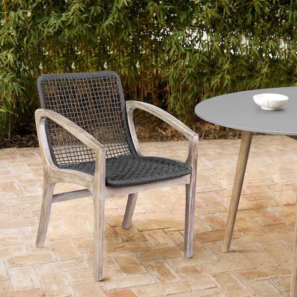 Armen Living Beckham Outdoor Patio Dining Chair in Light Eucalyptus Wood and Charcoal Rope - LCBECHDKGRY