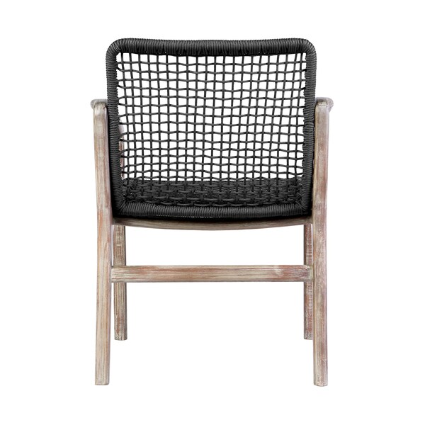 Armen Living Beckham Outdoor Patio Dining Chair in Light Eucalyptus Wood and Charcoal Rope - LCBECHDKGRY